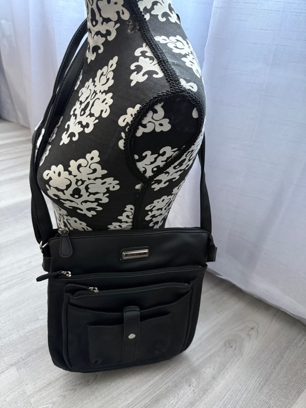Rosetti Black Faux Leather Crossbody Organizer Bag